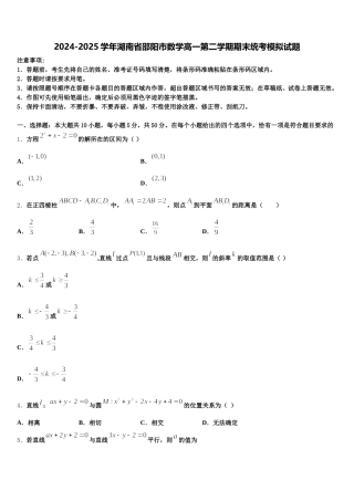 2024-2025学年湖南省邵阳市数学高一第二学期期末统考模拟试题含解析
