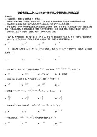 湖南省洞口二中2025年高一数学第二学期期末达标测试试题含解析