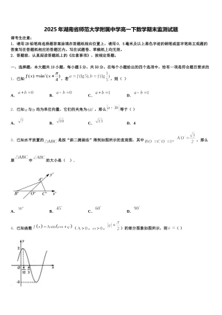2025年湖南省师范大学附属中学高一下数学期末监测试题含解析