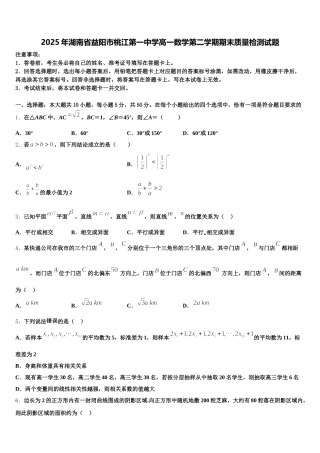 2025年湖南省益阳市桃江第一中学高一数学第二学期期末质量检测试题含解析