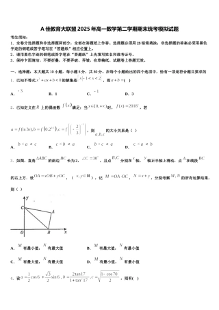 A佳教育大联盟2025年高一数学第二学期期末统考模拟试题含解析