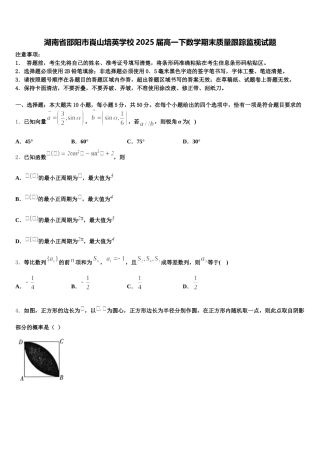 湖南省邵阳市崀山培英学校2025届高一下数学期末质量跟踪监视试题含解析