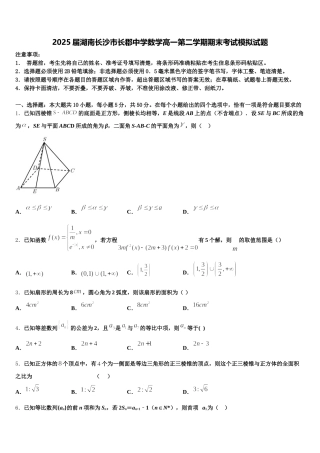 2025届湖南长沙市长郡中学数学高一第二学期期末考试模拟试题含解析