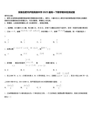 安徽合肥市庐阳高级中学2025届高一下数学期末检测试题含解析