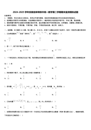 2024-2025学年安徽省蚌埠铁中高一数学第二学期期末监测模拟试题含解析