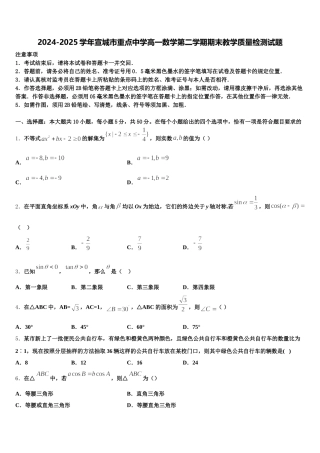 2024-2025学年宣城市重点中学高一数学第二学期期末教学质量检测试题含解析