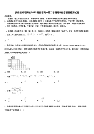 安徽省蚌埠两校2025届数学高一第二学期期末教学质量检测试题含解析