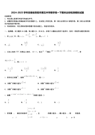 2024-2025学年安徽省阜阳市第五中学数学高一下期末达标检测模拟试题含解析