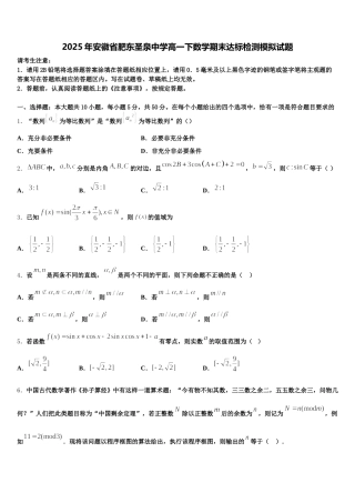 2025年安徽省肥东圣泉中学高一下数学期末达标检测模拟试题含解析