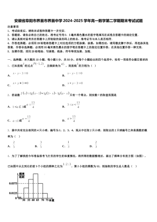 安徽省阜阳市界首市界首中学2024-2025学年高一数学第二学期期末考试试题含解析