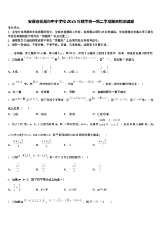 安徽省芜湖市中小学校2025年数学高一第二学期期末检测试题含解析