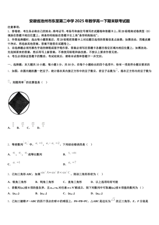 安徽省池州市东至第二中学2025年数学高一下期末联考试题含解析