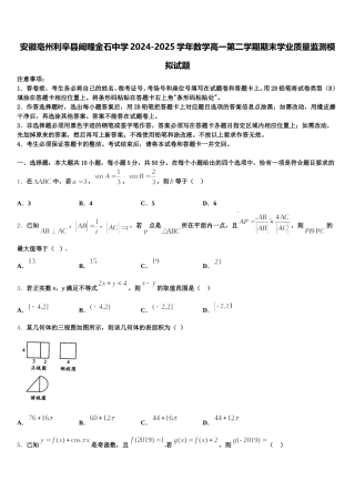 安徽亳州利辛县阚疃金石中学2024-2025学年数学高一第二学期期末学业质量监测模拟试题含解析