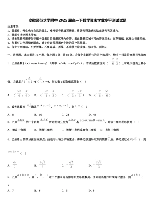 安徽师范大学附中2025届高一下数学期末学业水平测试试题含解析