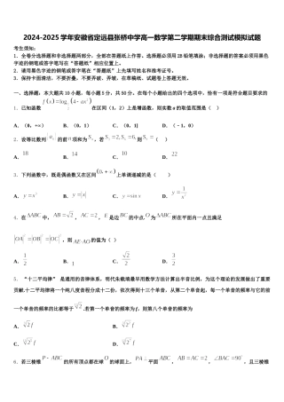 2024-2025学年安徽省定远县张桥中学高一数学第二学期期末综合测试模拟试题含解析