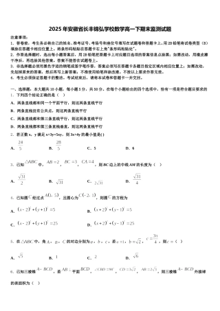 2025年安徽省长丰锦弘学校数学高一下期末监测试题含解析