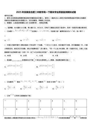 2025年安徽省合肥二中数学高一下期末学业质量监测模拟试题含解析
