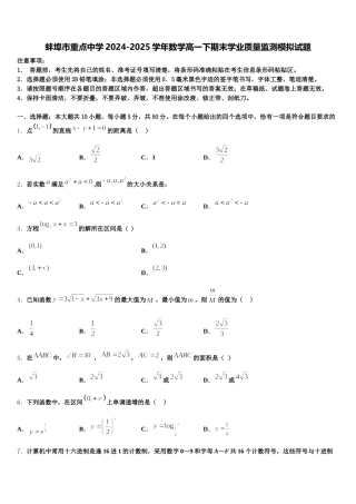蚌埠市重点中学2024-2025学年数学高一下期末学业质量监测模拟试题含解析