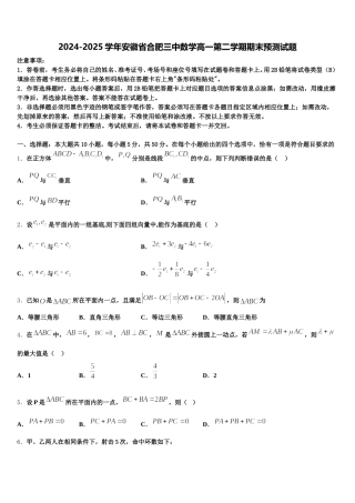 2024-2025学年安徽省合肥三中数学高一第二学期期末预测试题含解析