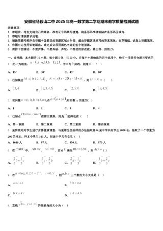 安徽省马鞍山二中2025年高一数学第二学期期末教学质量检测试题含解析