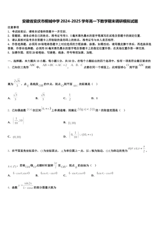 安徽省安庆市桐城中学2024-2025学年高一下数学期末调研模拟试题含解析
