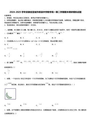 2024-2025学年安徽省宣城市郎溪中学数学高一第二学期期末调研模拟试题含解析