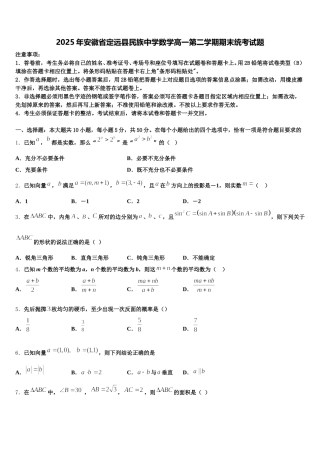 2025年安徽省定远县民族中学数学高一第二学期期末统考试题含解析