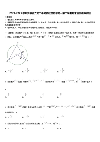 2024-2025学年安徽省六安二中河西校区数学高一第二学期期末监测模拟试题含解析