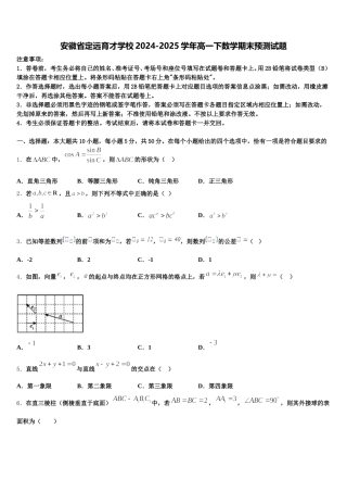 安徽省定远育才学校2024-2025学年高一下数学期末预测试题含解析