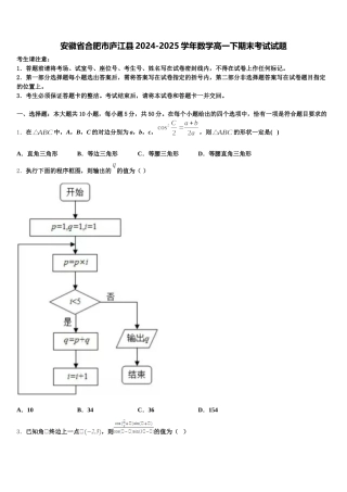 安徽省合肥市庐江县2024-2025学年数学高一下期末考试试题含解析