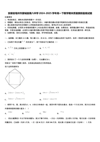 安徽省亳州市蒙城县第八中学2024-2025学年高一下数学期末质量跟踪监视试题含解析