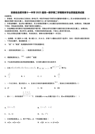 安徽省合肥市第十一中学2025届高一数学第二学期期末学业质量监测试题含解析