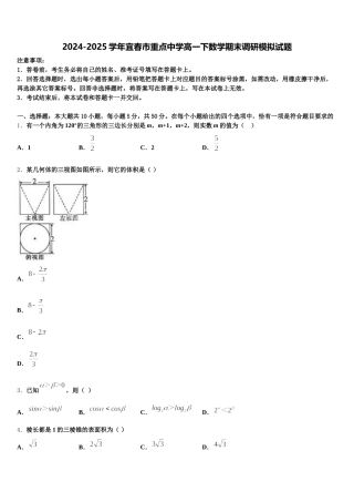 2024-2025学年宜春市重点中学高一下数学期末调研模拟试题含解析