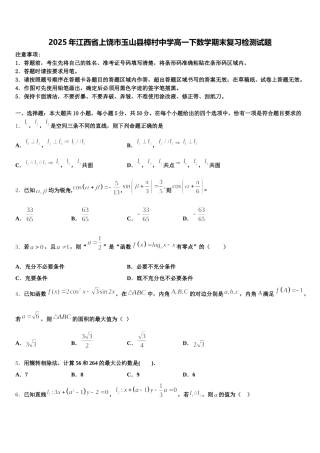 2025年江西省上饶市玉山县樟村中学高一下数学期末复习检测试题含解析