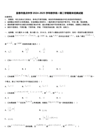 宜春市重点中学2024-2025学年数学高一第二学期期末经典试题含解析
