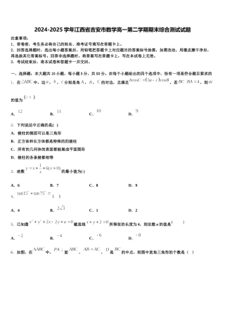2024-2025学年江西省吉安市数学高一第二学期期末综合测试试题含解析