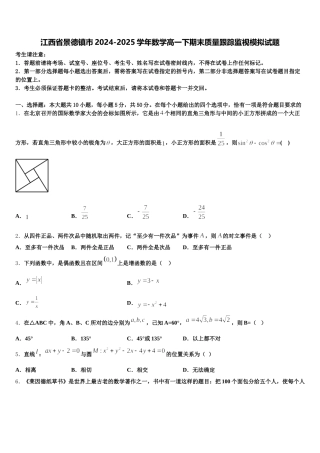 江西省景德镇市2024-2025学年数学高一下期末质量跟踪监视模拟试题含解析