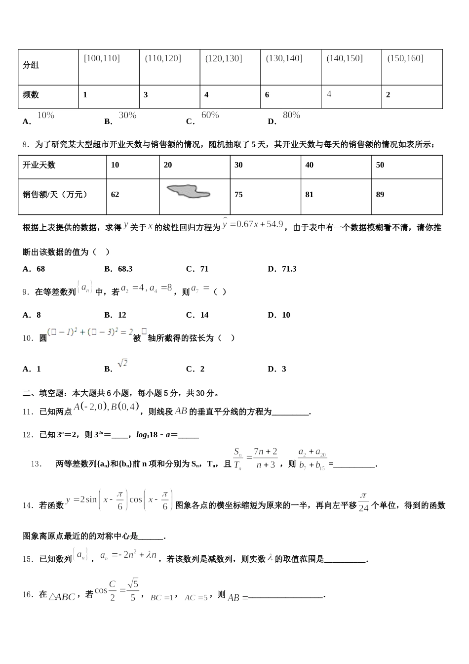 2025届辽宁省阜新二中数学高一下期末联考试题含解析_第2页