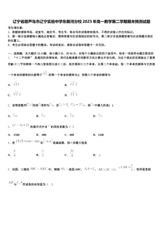 辽宁省葫芦岛市辽宁实验中学东戴河分校2025年高一数学第二学期期末预测试题含解析