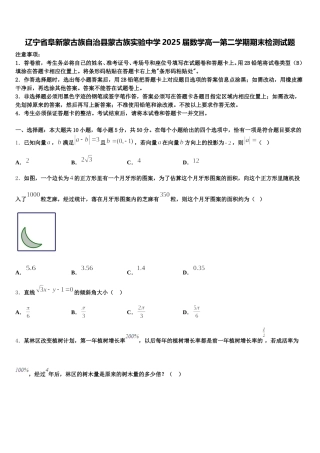 辽宁省阜新蒙古族自治县蒙古族实验中学2025届数学高一第二学期期末检测试题含解析