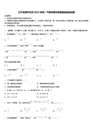 辽宁省葫芦岛市2025年高一下数学期末质量跟踪监视试题含解析