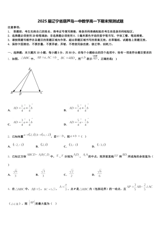 2025届辽宁省葫芦岛一中数学高一下期末预测试题含解析