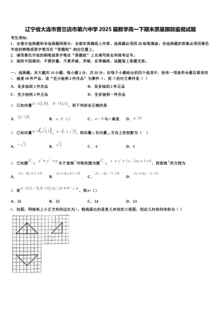 辽宁省大连市普兰店市第六中学2025届数学高一下期末质量跟踪监视试题含解析