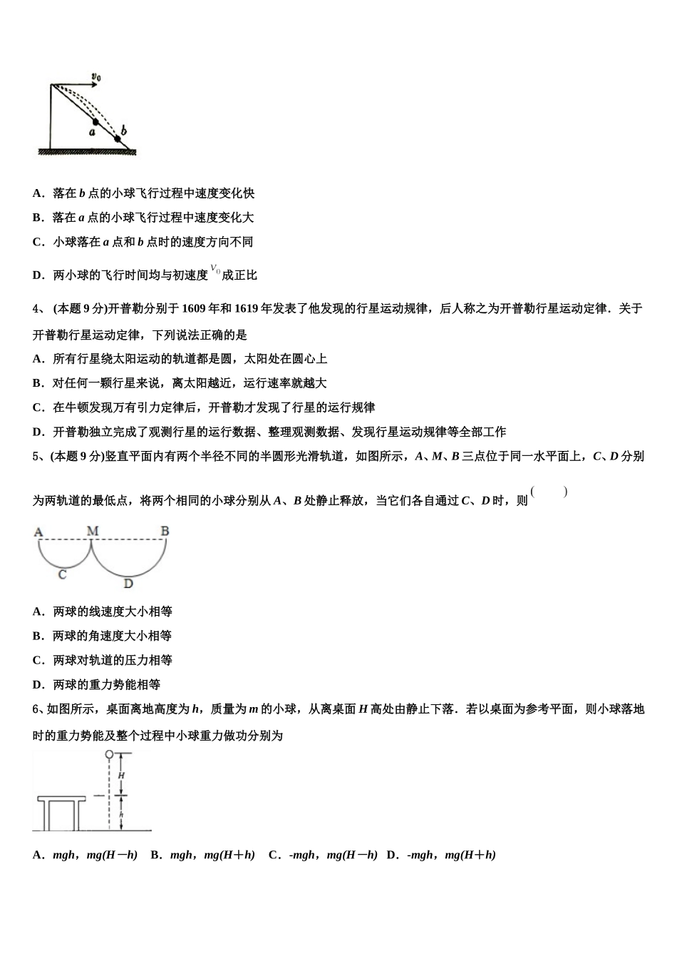 江苏省启东中学2025届物理高一第二学期期末质量跟踪监视试题含解析_第2页