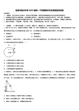 盐城市重点中学2025届高一下物理期末学业质量监测试题含解析