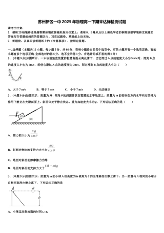 苏州新区一中2025年物理高一下期末达标检测试题含解析