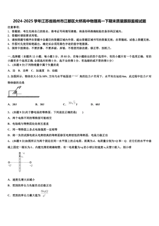 2024-2025学年江苏省扬州市江都区大桥高中物理高一下期末质量跟踪监视试题含解析