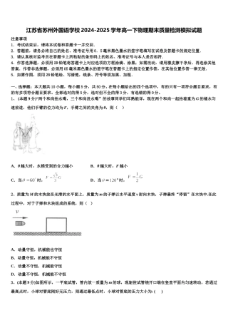 江苏省苏州外国语学校2024-2025学年高一下物理期末质量检测模拟试题含解析