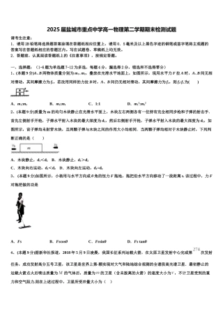 2025届盐城市重点中学高一物理第二学期期末检测试题含解析