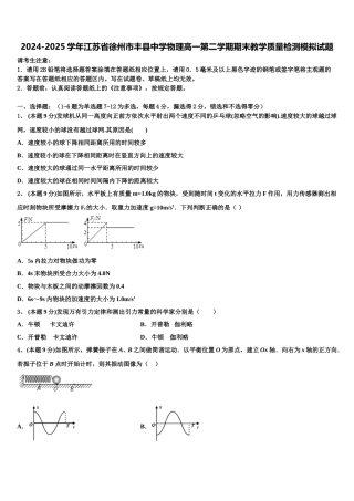 2024-2025学年江苏省徐州市丰县中学物理高一第二学期期末教学质量检测模拟试题含解析